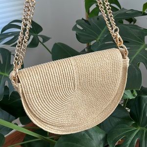 & Other Stories Straw Crossbody Half Moon Bag